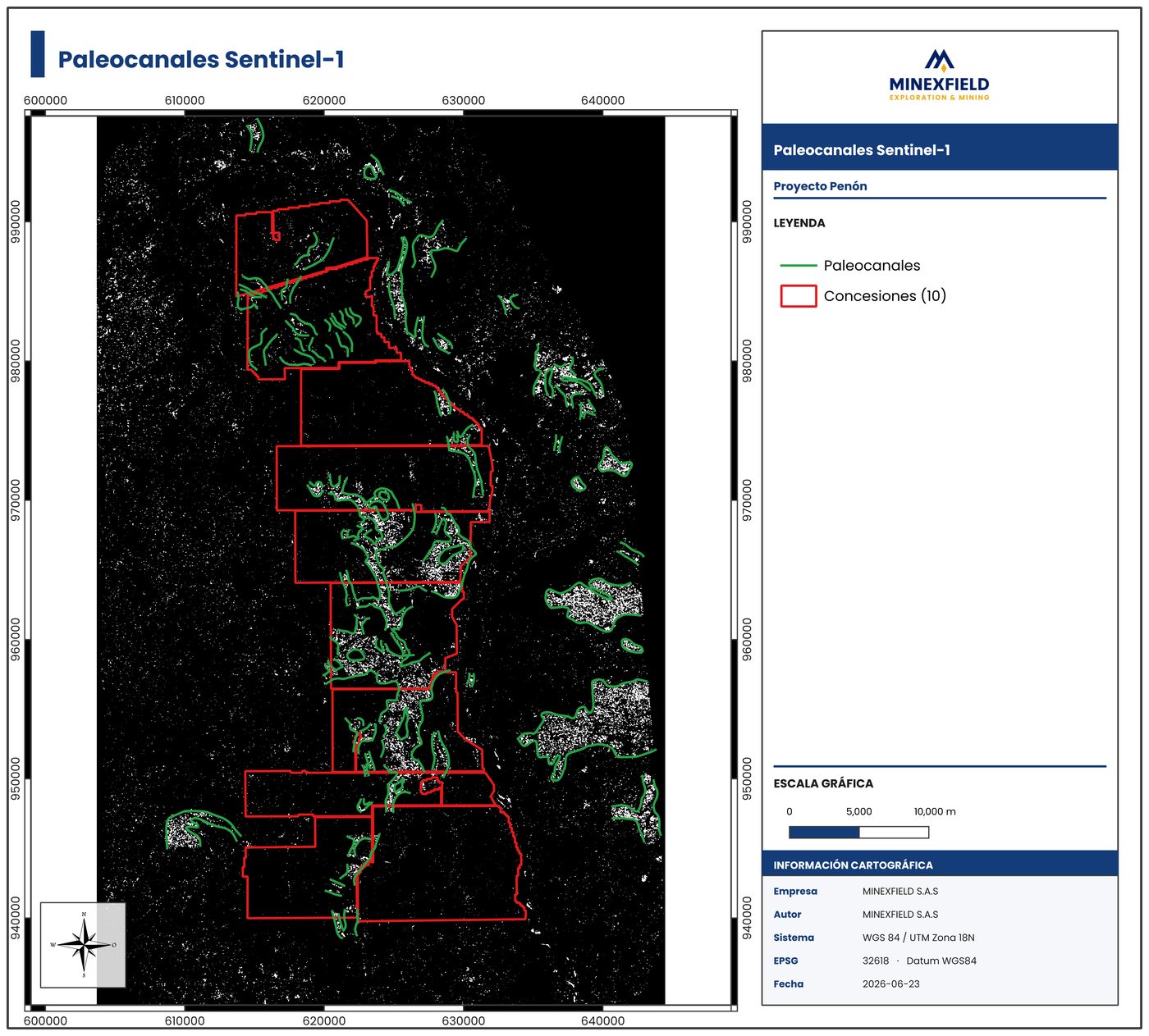 Paleocanales Sentinel-1 — Proyecto Minero El Peñón